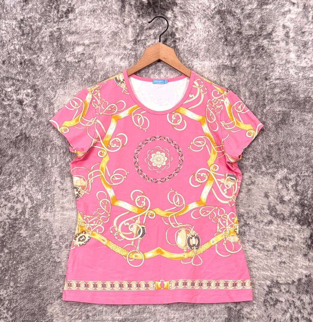 J McLaughlin Catalina Top Large Womens Pink & Gold 3D Horse Bit
